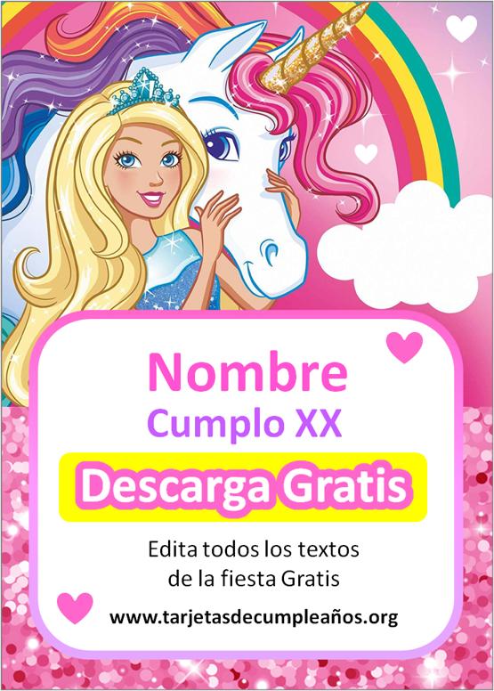 fiesta invitaciones de barbie unicornio y arcoiris