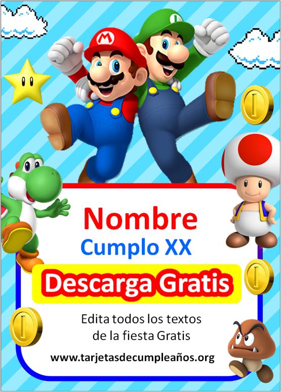 invitaciones de mario bros y luigi para editar