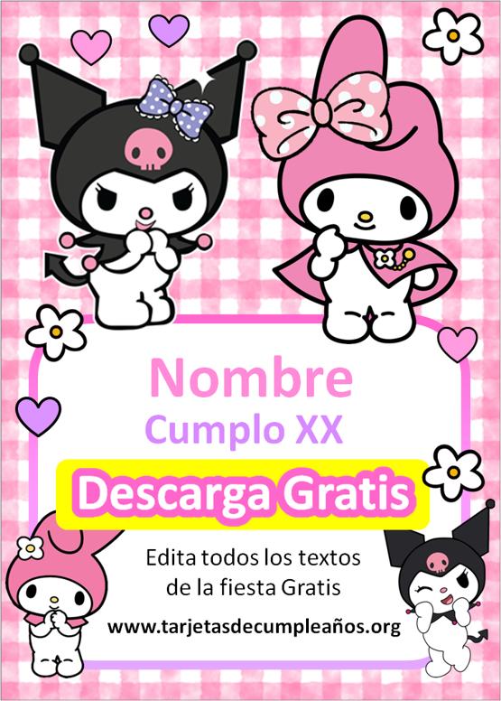 Invitaciones de My Melody y Kuromi para editar