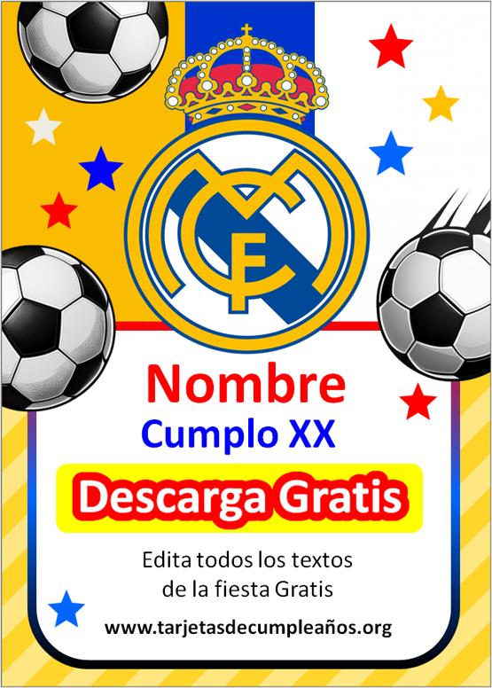 invitaciones de futbol real madrid fondo rayado amarillo