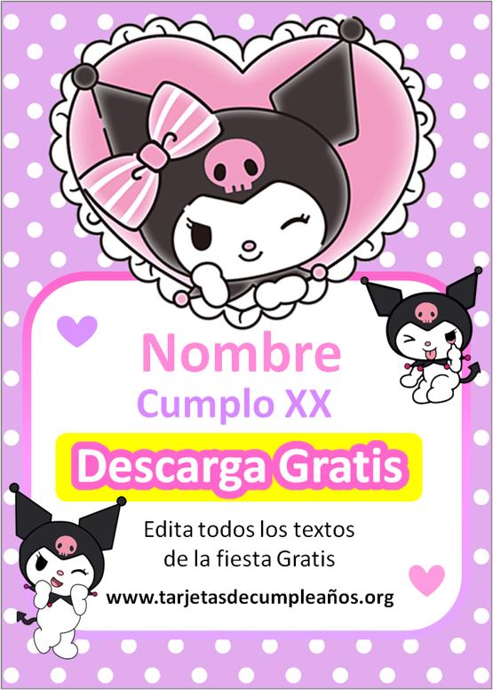 Invitaciones de Cumpleaños de Kuromi fondo punteado morado