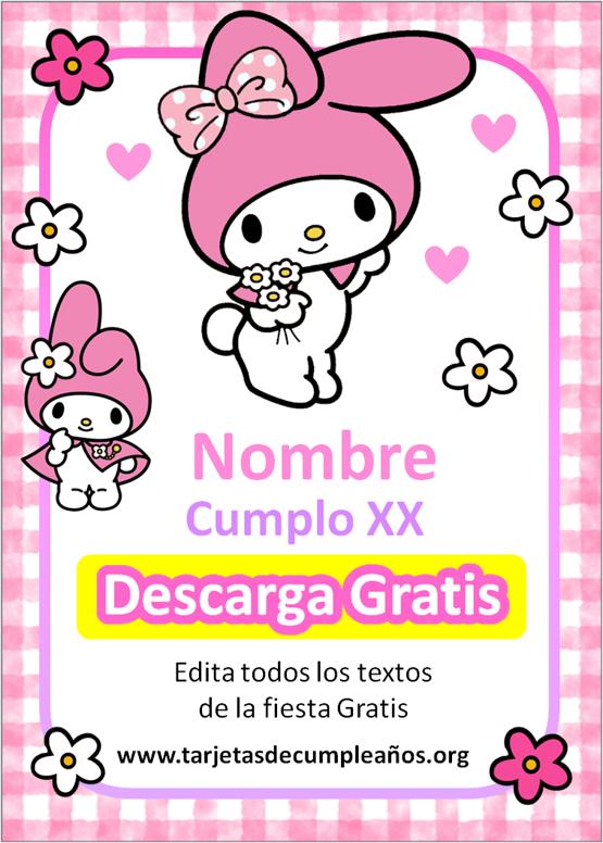 Invitaciones de Cumpleaños de My Melody fondo cuadrille rosado