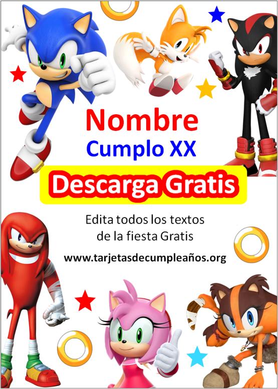 invitaciones de cumpleaños sonic para editar con todos los personajes